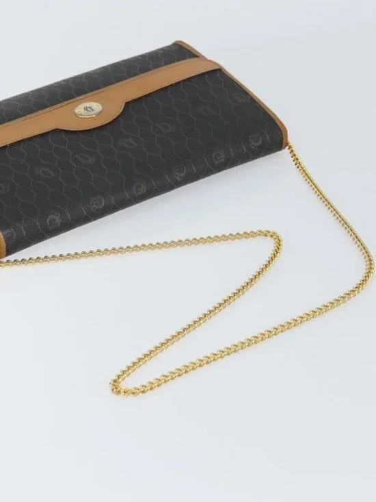 Christian Dior Honeycomb Canvas Chain Shoulder Bag PVC Black Gold Auth - Picture 6 of 15